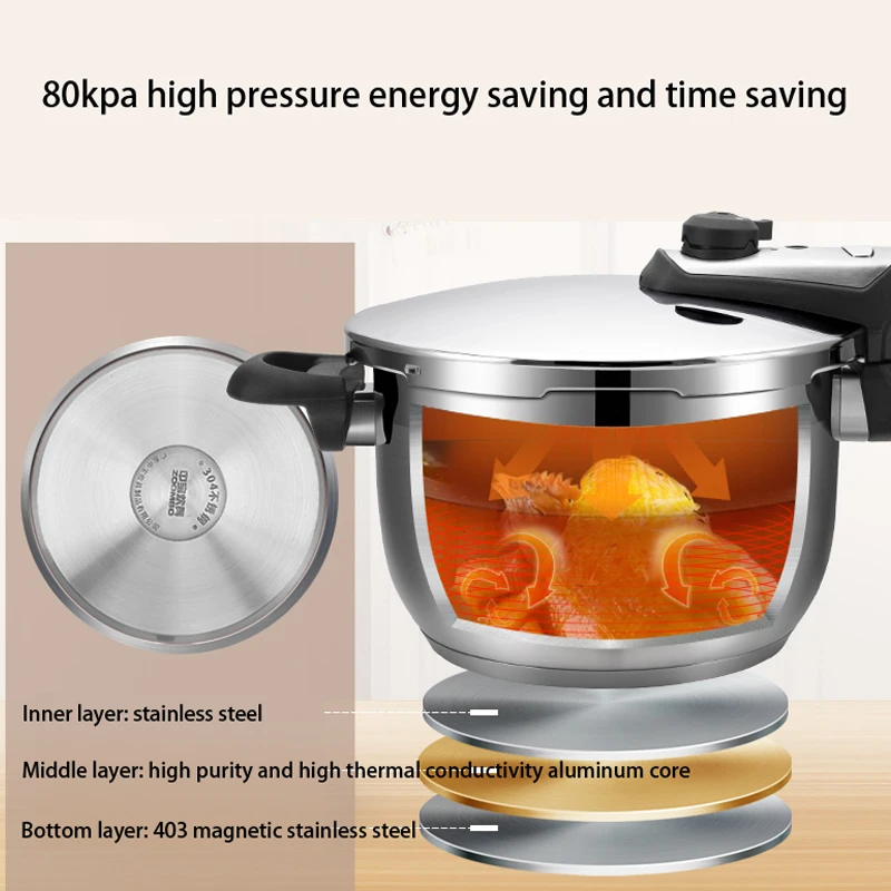 304 Stainless Steel Household Gas Induction Cooker Gas Universal Pressure Cooker Three-dimensional Exhaust 7L Large Capacity