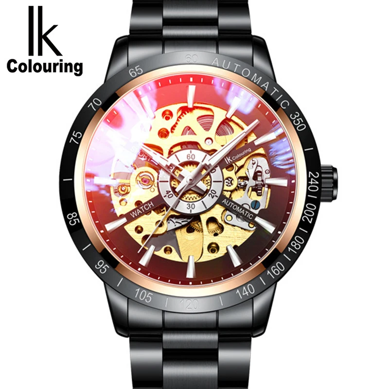 

IK Colouring Automatic Watch for Men Skeleton Men Mechanical Wristwatches Stainless Steel Clock Relogio Masculino