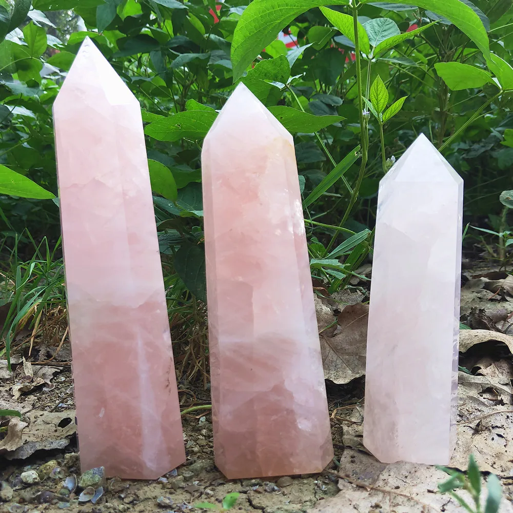 

Natural big rose Quartz tower pink Crystal wand Point Healing Home Decoration 1pcs