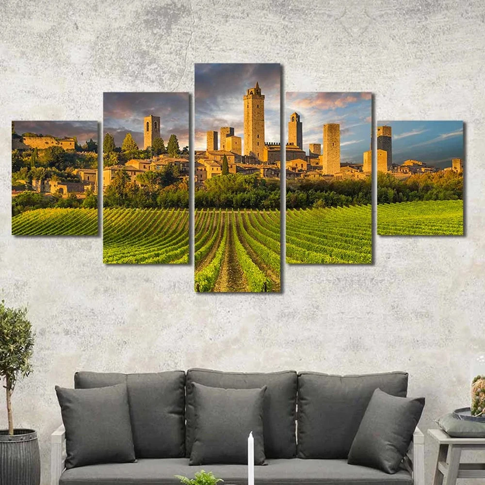 

5 Pieces Wall Art Canvas Painting Landscape Scenery Poster Modern Living Room Home Modular Pictures Framework Decoration