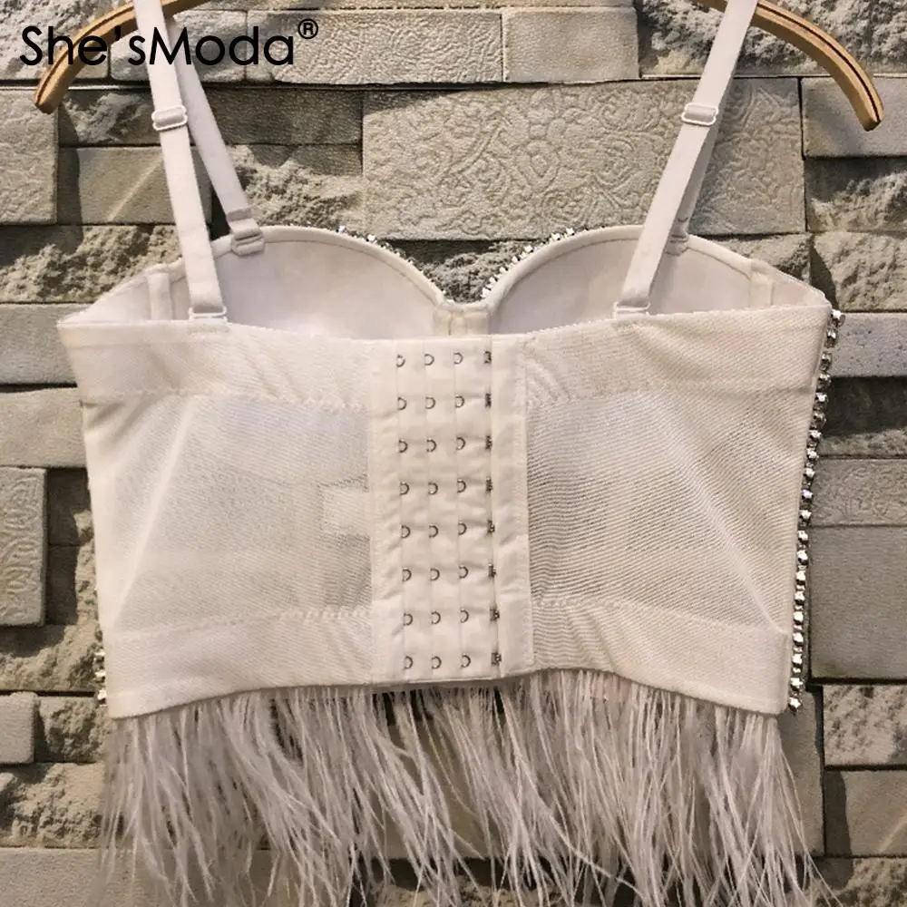 She'sModa New Mesh Diamonds Feather Bustier Women's Bralette Cropped Top Vest Plus Size