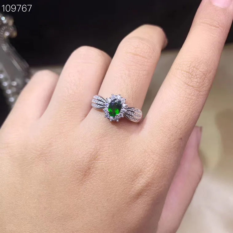 

KJJEAXCMY Бутик ювелирных изделий, стерлинговое серебро 925 пробы, инкрустированное натуральным драгоценным камнем диопсида, женское кольцо, популярное поддерживающее обнаружение, модное