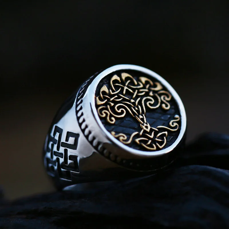 Stainless Steel Tree of Life Signet Ring Classic Men Viking Amulet Rings Nordic Jewelry BR8-732