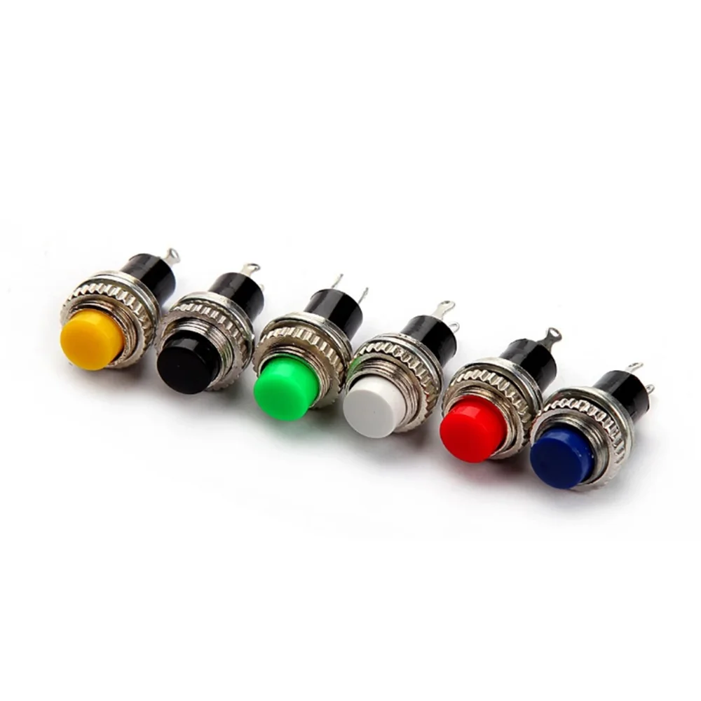 

10pcs White Red Green Blue Black Yellow Panel Mount Round Normal Open NO 10mm Momentary OFF-(ON) Push button Switches DS-314
