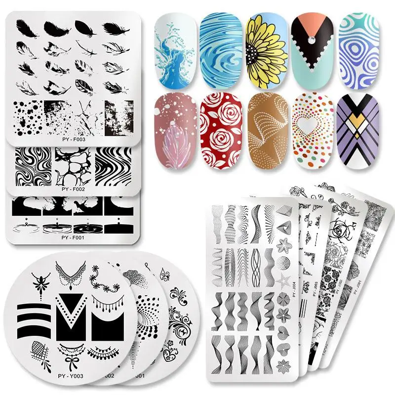 PICT YOU Nail Stamping Plates Flower Rectangle Stainless Steel Nail Image Stencils Stamping Template