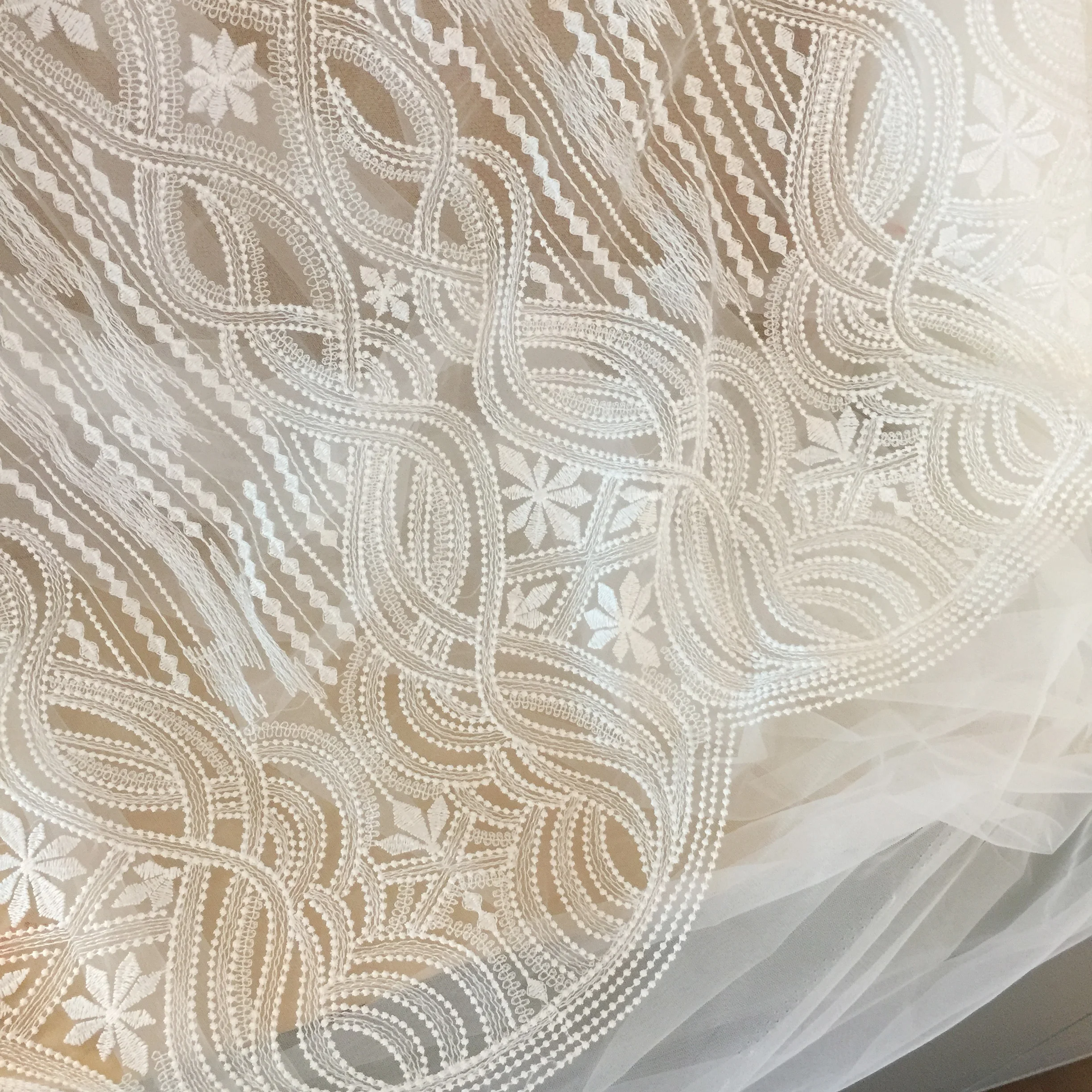 1 Yard Exquisite Top Quality Geometric Couture Lace Fabric with Line Design Wedding Dress Bridal Lace Fabric by Yard