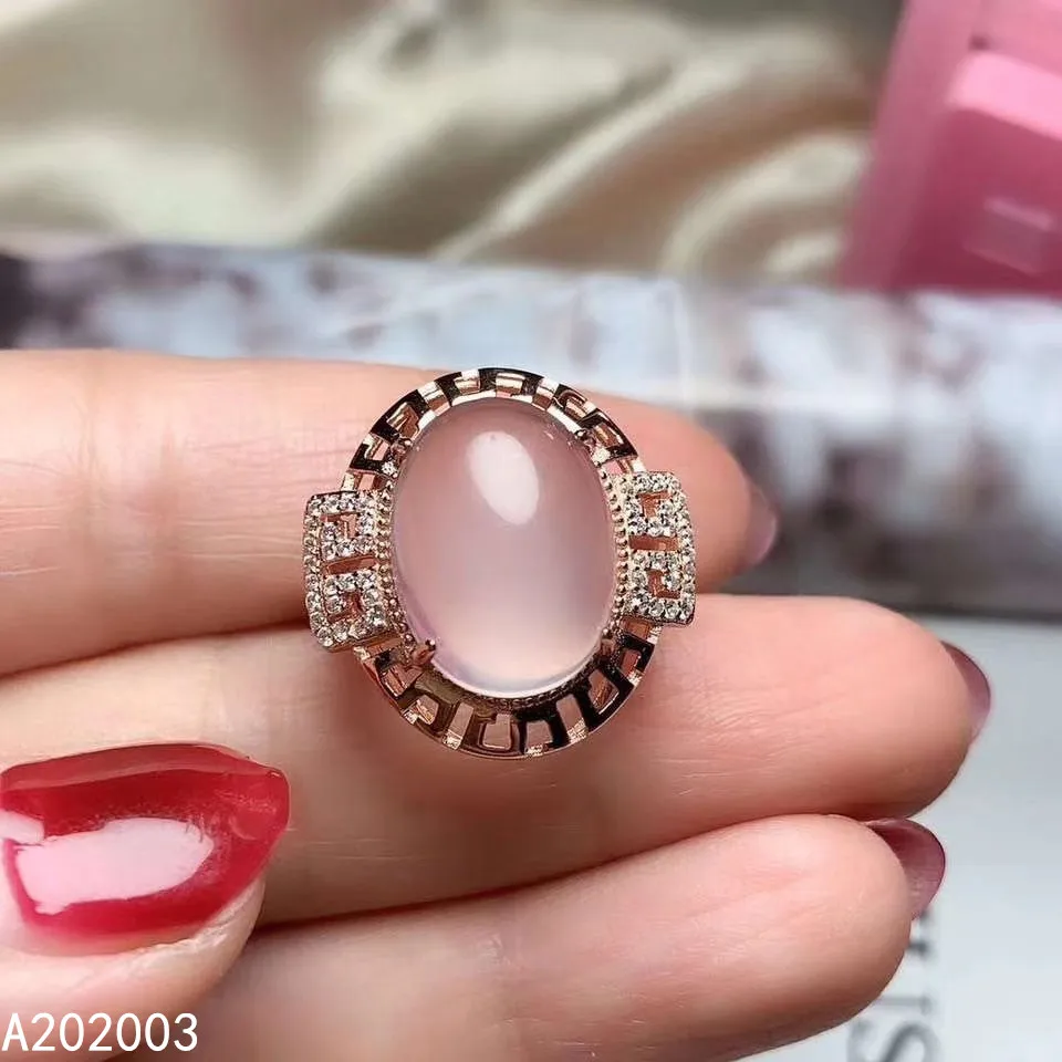 

KJJEAXCMY Fine Jewelry 925 Sterling Silver Inlaid Natural Rose Quartz Hibiscus Stone New Female Ring Marry Party Birthday Gift