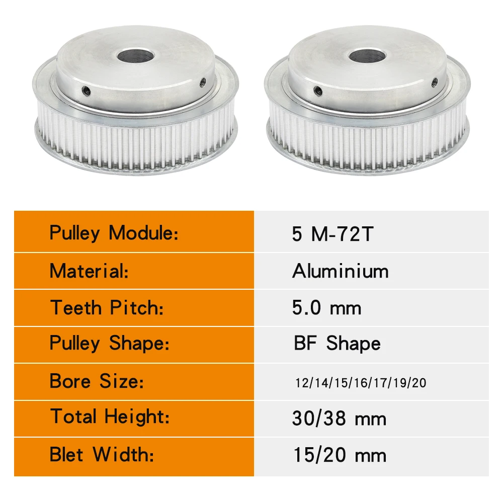 Imagem -03 - Material da Roda bf da Polia da Liga de Alumínio do Furo 12 14 15 16 17 19 20 mm da Polia de 72t para a Correia Cronometrando da Largura 15 20 mm 5m-forma