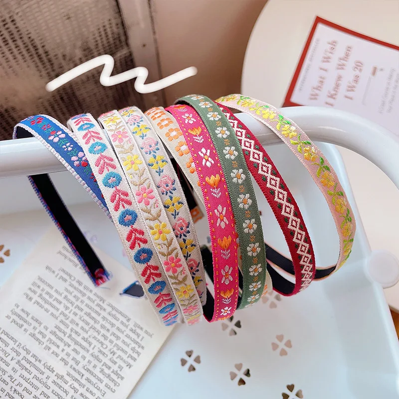 French Style Retro Embroidery Flower Headbands Sweet Girl Outfit All-match New Headband Thin Hairpin Hair Accessories