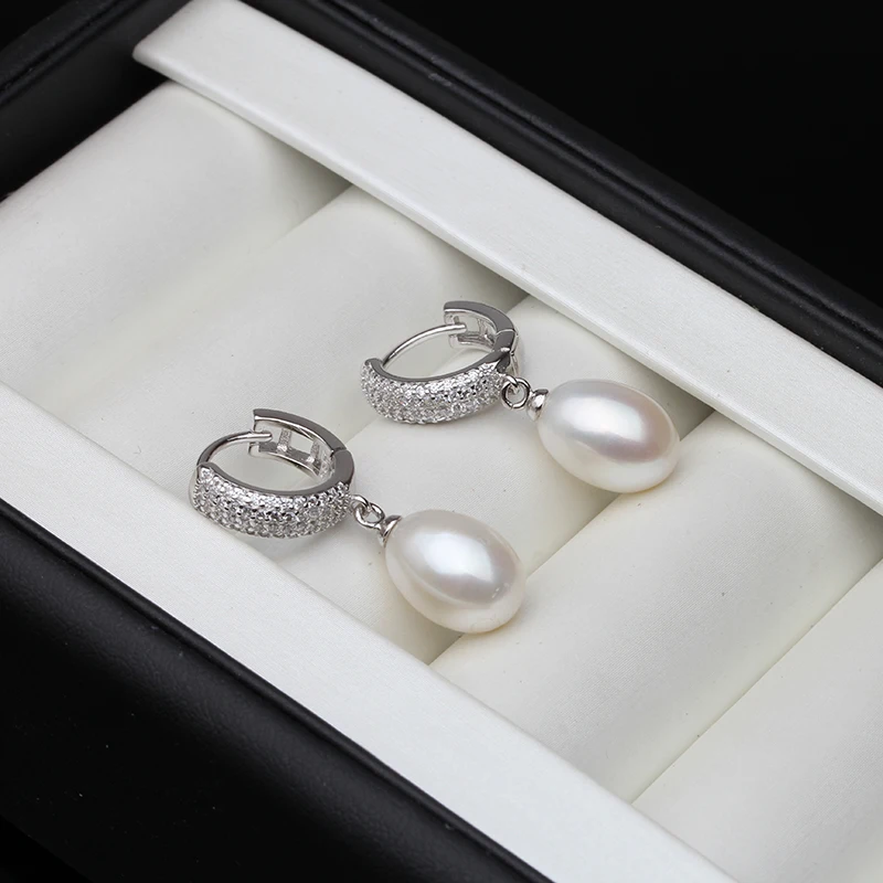 Echte Silber 925 Perlenohrringe, weiße Braut-Süßwasserperlenohrringe, Damen-Perlenohrringe, Geschenk für Ehefrau, Mutter, Geburtstag, weißer Stift – Detail 2