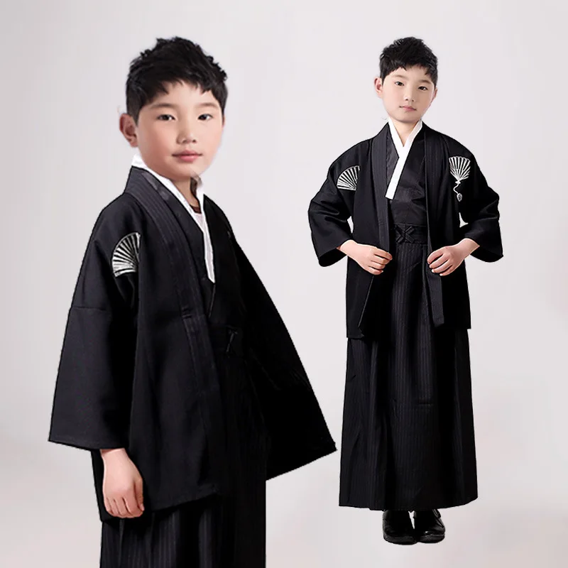 Latensc New Style Retro Costume Japanese Samurai Children's Kimono Boy Outer Cover Carnival Party Stage Show