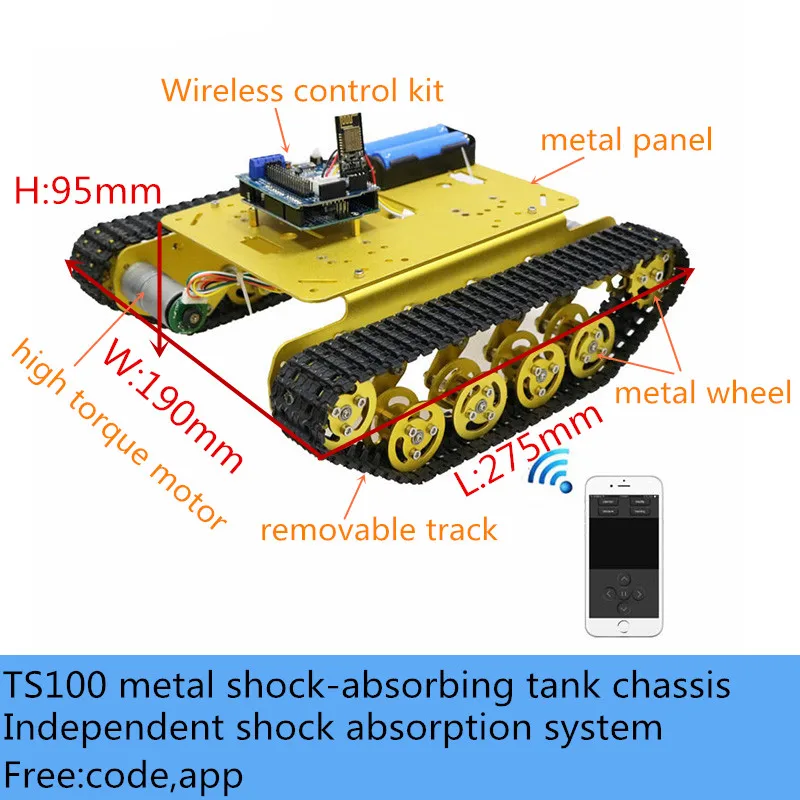 

Wifi/Bluetooth/PS2 Handle Wireless Control TS100 Metal Smart Shock-Absorbing RC Tank Chassis Kit 12V DC Motor DIY For Arduino
