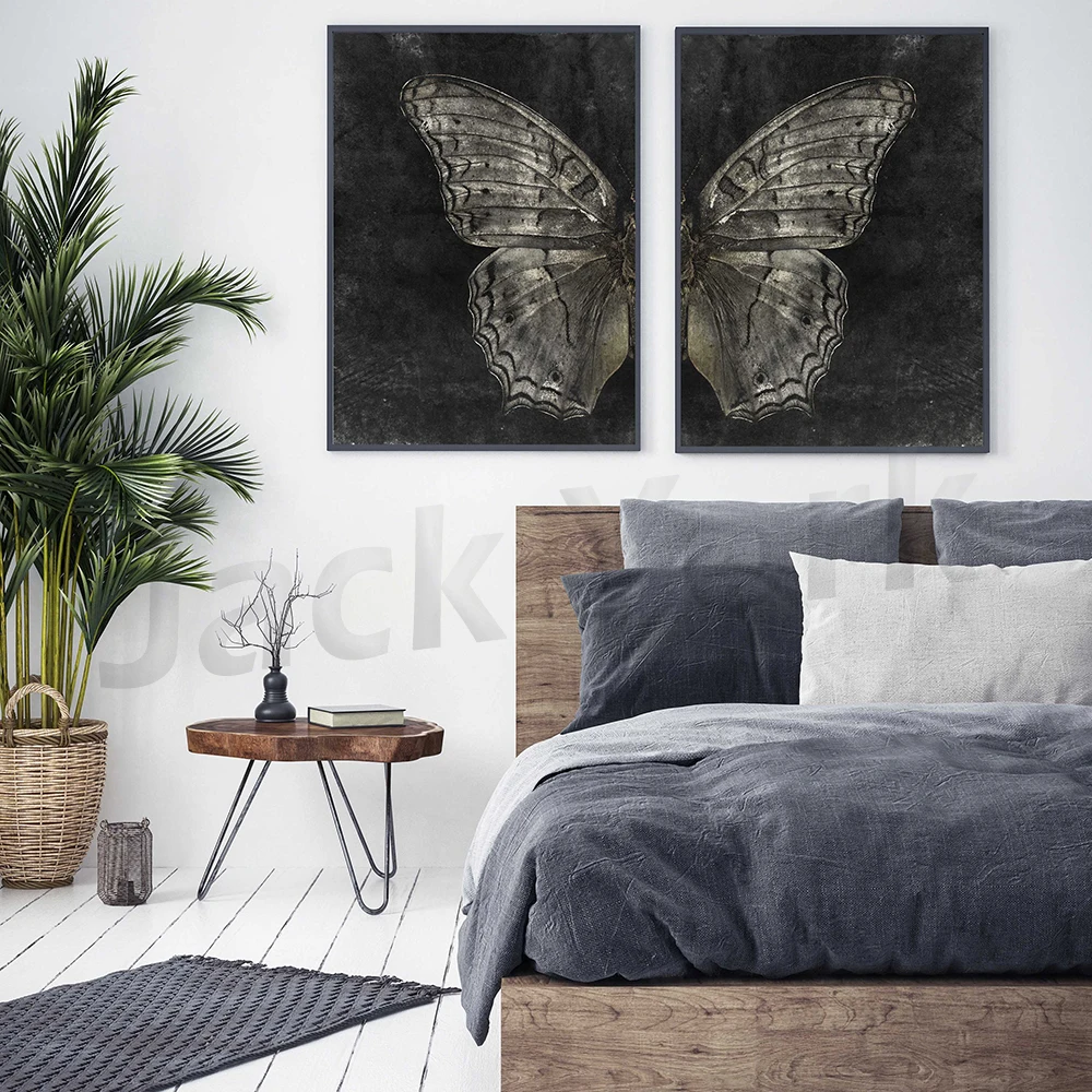 Butterfly Wings Prints Pair of Prints Gothic Home Decor Butterfly Printable Bedroom Print Set Above Bed Art, Dark Fantasy ART