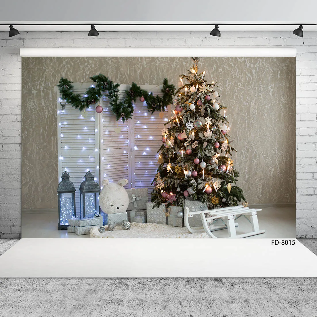 Photography Backdrop Christmas Tree Celebration String Light Vinyl Background for Children Baby Family Photoshoot Photo Studio