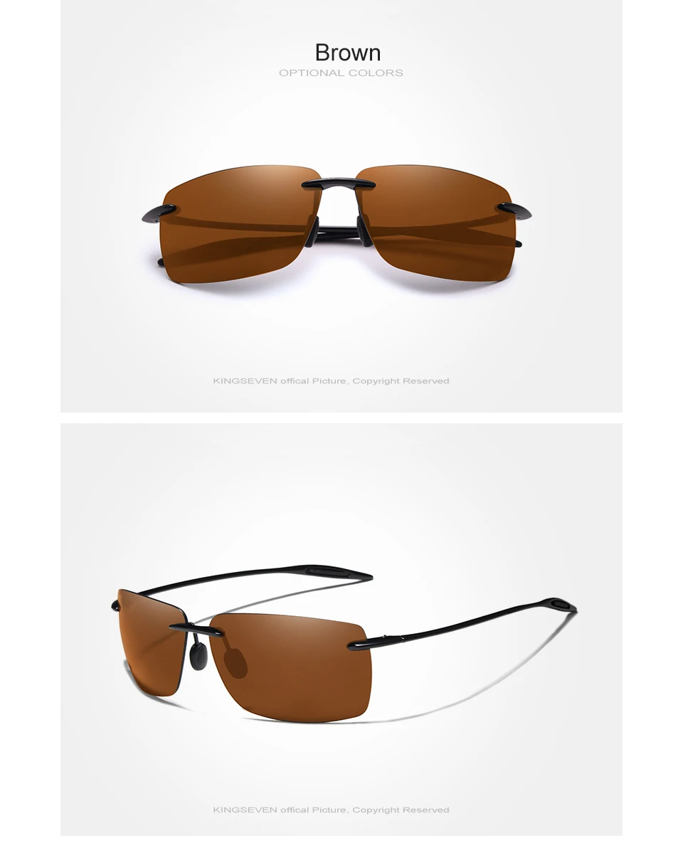 KINGSEVEN Marke Polarisierte Sonnenbrille Männer Mode Randlose Linse Fahren Quadrat Sonnenbrille Männlichen Frauen TR90 Goggle Zonnebril – Detail 9