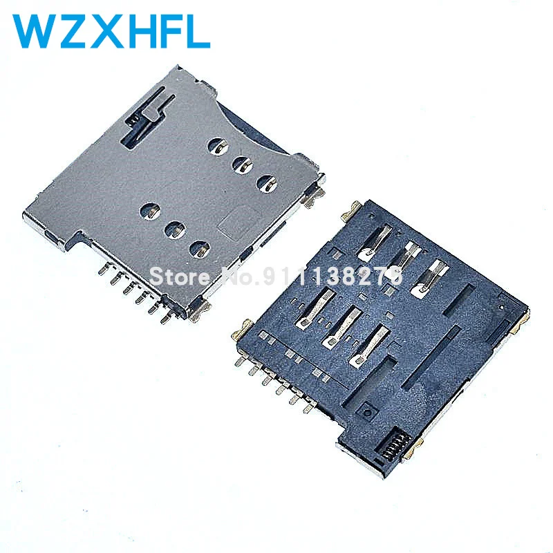 10Pcs Sim Card Slot Micro Sim 6P 6-Pin Kaarthouder Adapter Verbinding Gebruik Voor Telefoon Zelf push Type