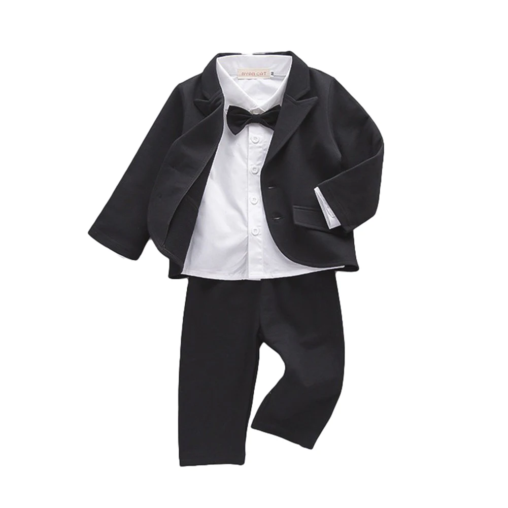 LOLANTA 3Pcs Baby Boys Tuxedo White Shirt Gentlemen  Wedding Party Suit Black Formal Wear Suit Baby Birthday Gift