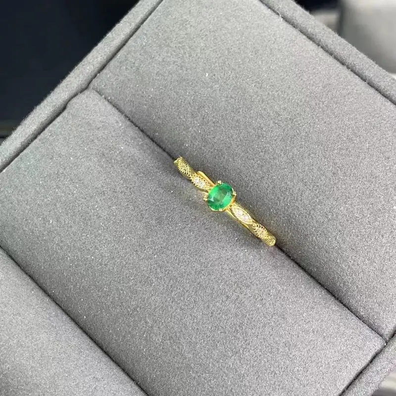 Jewelry 925 Silver Gemstone Ring for Engagement 3*4mm Real Natural Emerald Ring Genuine Silver Emerald Jewelry