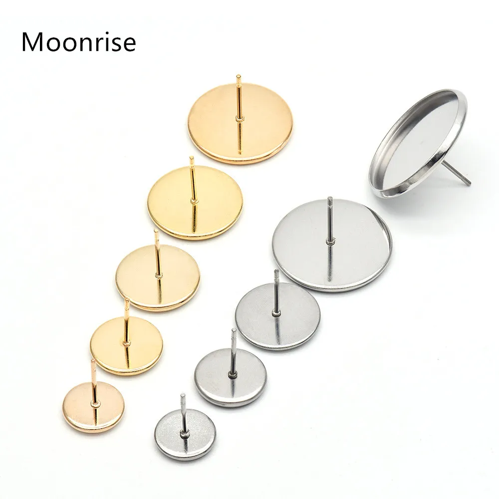 10Pcs 316 Stainless Steel Earrings Studs Earrings Blank Base Setting Fit For 6 8 10 12 14 16 18mm Glass Cabochons,Earring Bezel