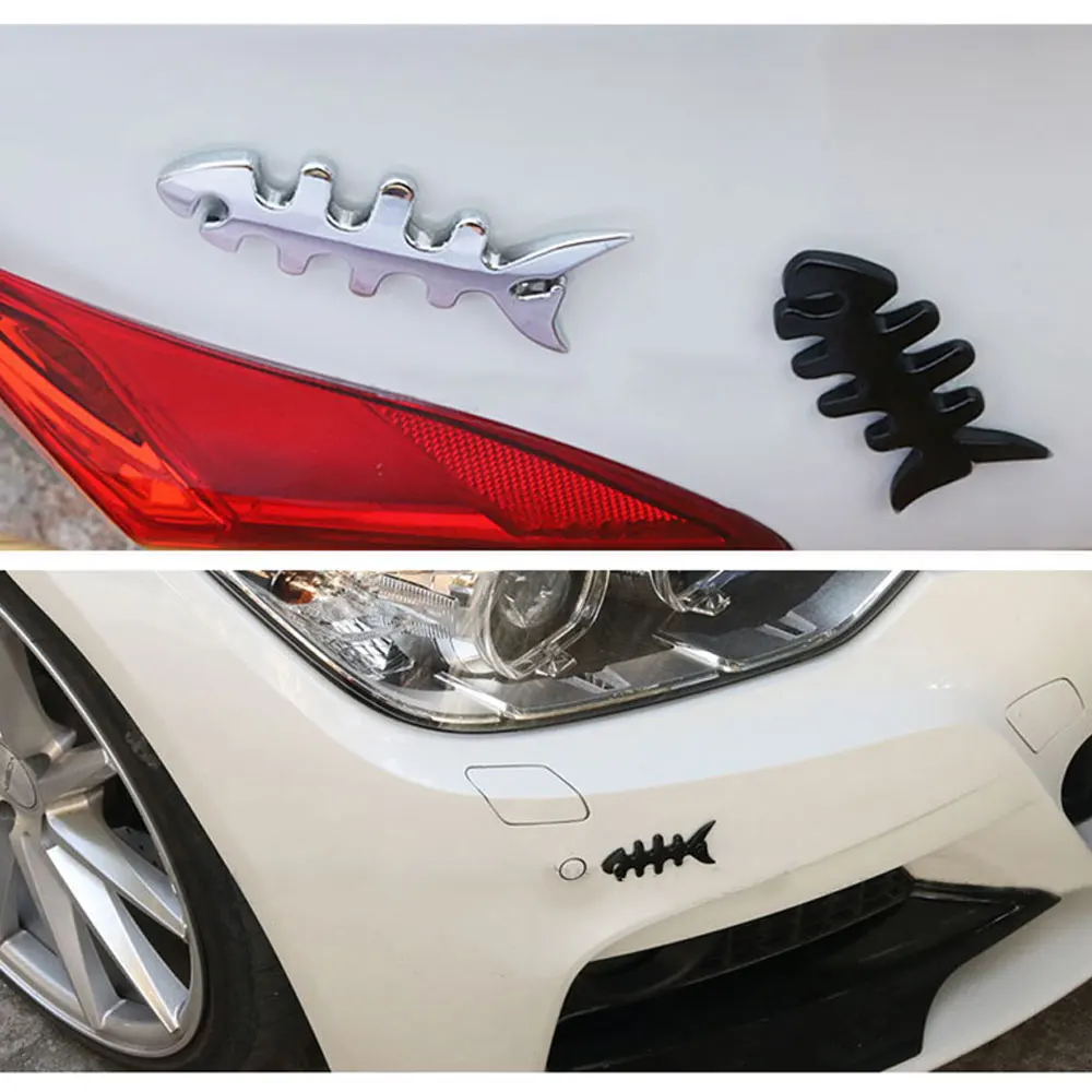 DSYCAR  1Pcs 3D Metal Fish Bones Emblem Sticker Car SUV Body Exterior Cover Decals DIY Car-Styling 3D Stickers New