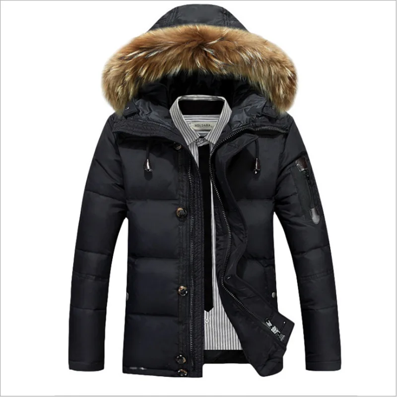 2022 New Winter Warm Men Thickened Fleece Down Jacket Down Coat Jacket Men Fashion White Duck Fur Collar Hooded Down Parkas Men