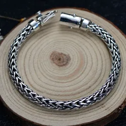 BOCAI New Pure S925 Sterling Silver Vintage Hand-Woven Twist Trendy Couple Personality Man Bracelet