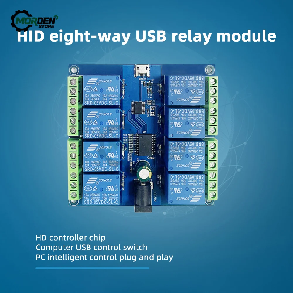 HID Drive Free USB Control Switch Relays Board 8-Channel 5V Relay Module Power Supply for Electrical Appliance Dropship