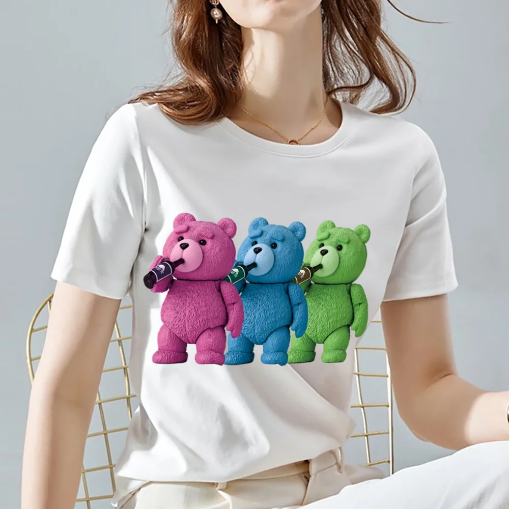 

Summer Women's Cartoon T-shirt Three Little Bears Print T-shirt Fashion O-neck Personality Casual Slim Lady Soft Short Sleeve