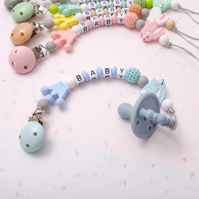 

Bopoobo 1Pc Baby Pacifier Chain Silicone Beads Free BPA Teething Bead Infant Nipple Beech Wooden Clips Baby Birthday Shower Gift