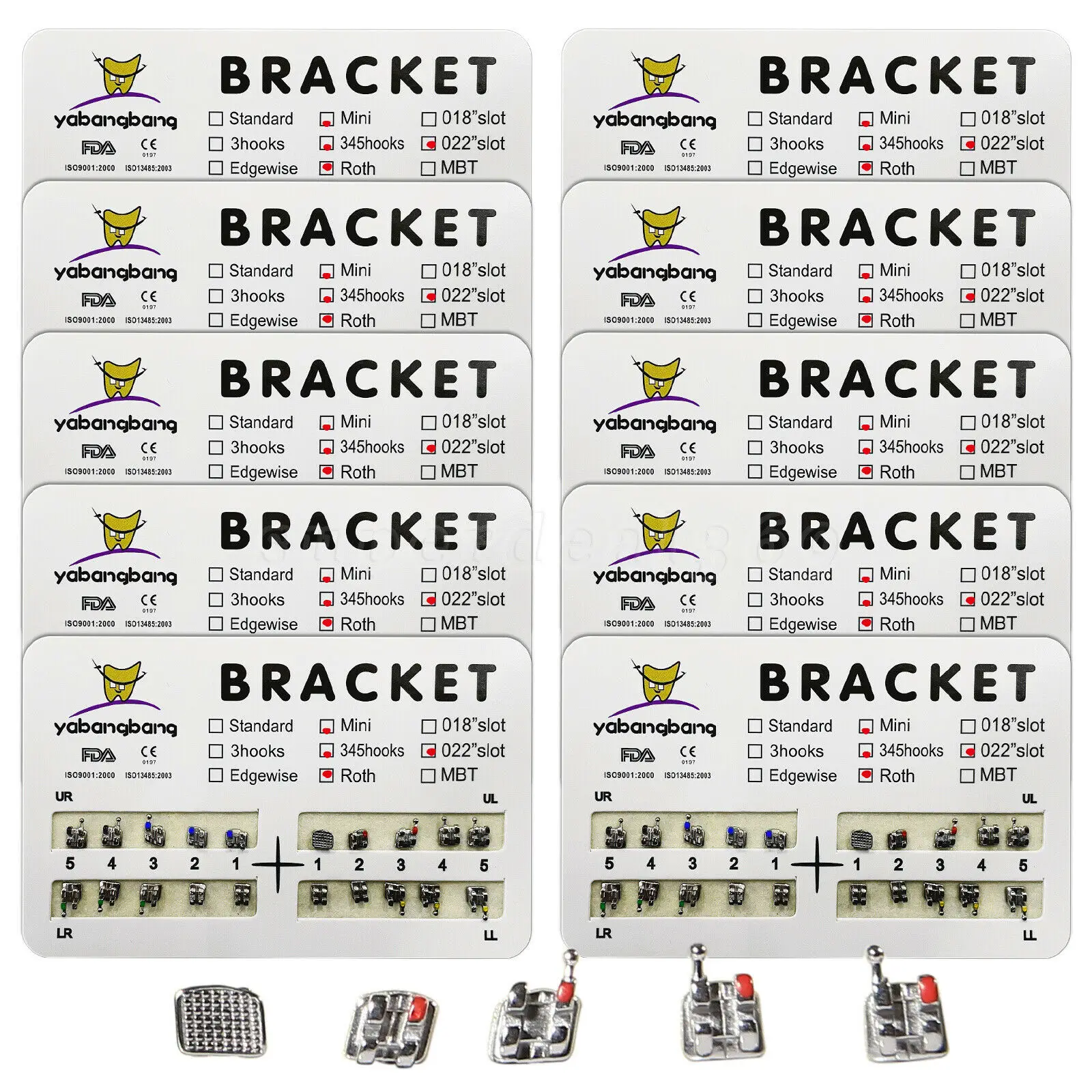 

200PCS/10packs Dental Orthodontic Metal Braces Bracket Mini Roth Metal Slot.022 345 Hooks Used For Dental Treatment