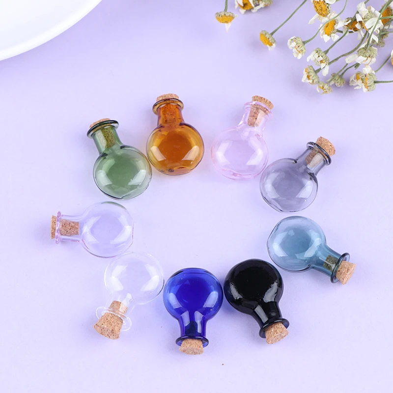 New Hot！ 2Pcs 1:12 Dollhouse Miniature Glass Color Bottles Cork Bottles Tiny Jar Wishing Bottle Model For Dollhouse Decoration