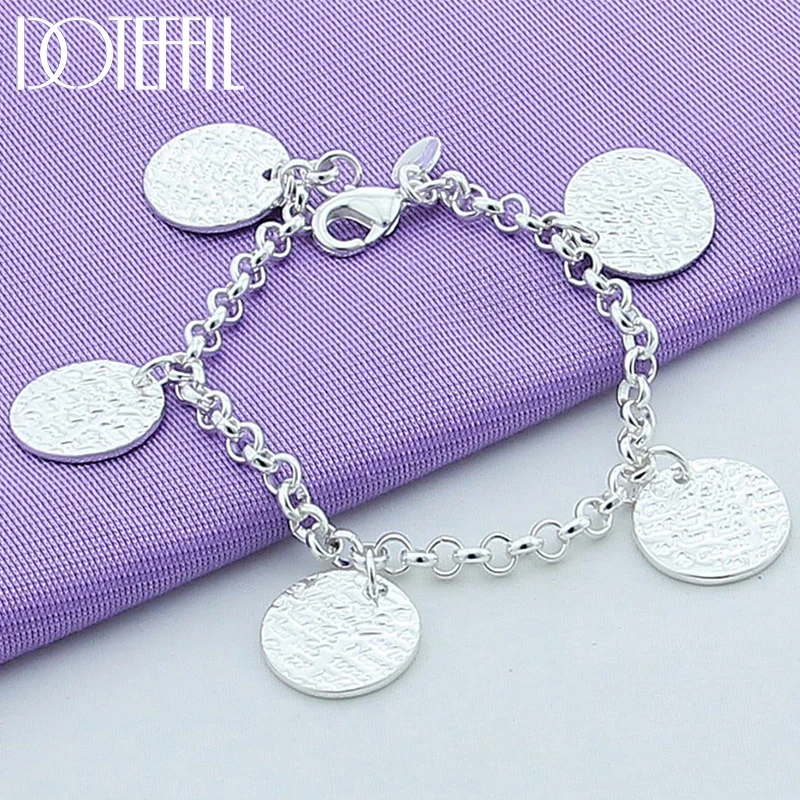 DOTEFFIL 925 Sterling Silver Five Round Grain Bracelet For Women Fashion Charm Wedding Engagement Party Jewelry