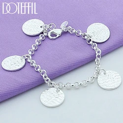 DOTEFFIL 925 Sterling Silver 24K Gold Five Round Grain Bracelet For Women Fashion Charm Wedding Engagement Party Jewelry