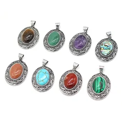 Natural Stone Egg Shape Turquoises Rose Quartzs Reiki Heal Charm Pendant for Necklace Earring Jewelry Making Women Gift 33x45mm