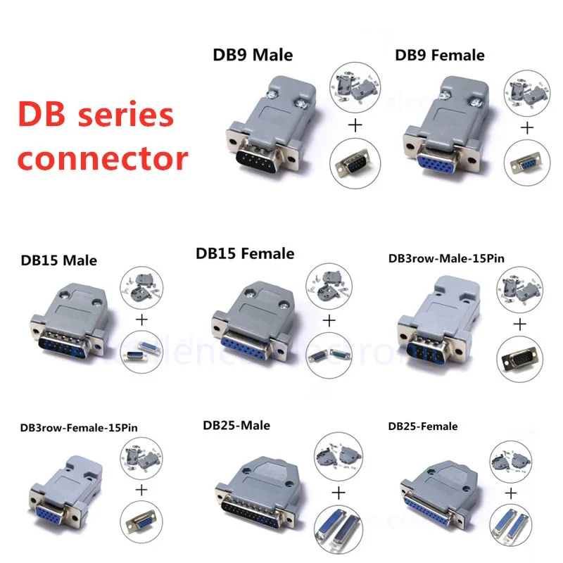 2sets DB Serial Adapter Connector Plug D Type RS232 COM 9/15/25/37 Pin Hole Port Socket Female&Male Screw Installation + Shell