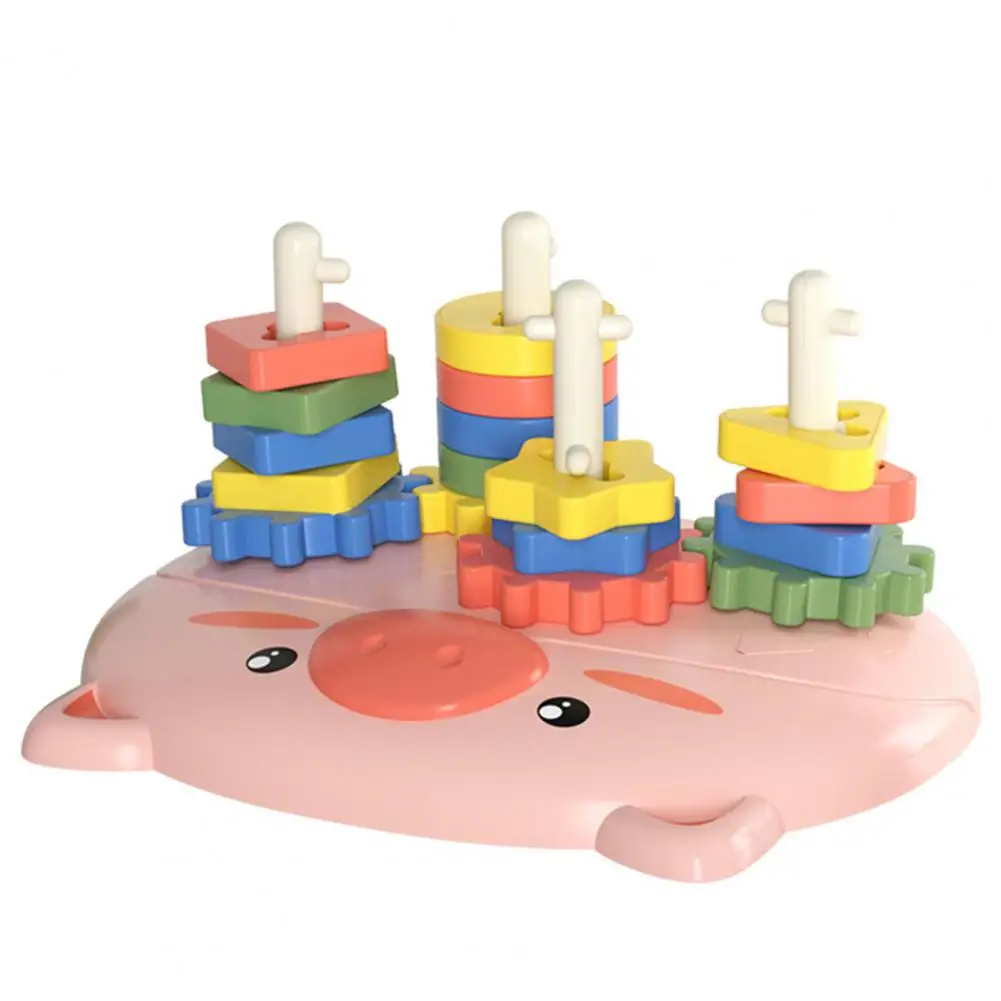 1Set Sorting Stacking Toy Hand-eye Coordination Problem-solving Ability Vivid Color Piggy Sorting Stacking Toy for Child