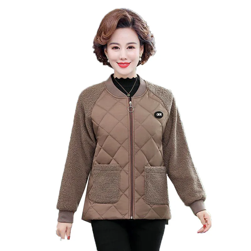 

Women Cotton Coat 2022 New Lamb Wool Jackets Outwear Female Autumn Winter Puffer Coats Middle-Aged Elderly Mothers 5XL Jacket