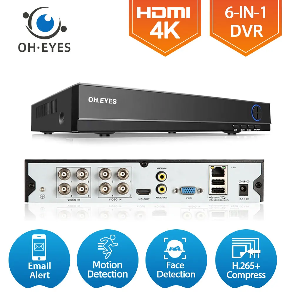 8 Channle 4K CCTV DVR Hybrid 8MP 6 IN 1 AHD CVI TVI CVBS Security DVR NVR Recorder 8CH XMEYE Video Surveillance Recorder H.265