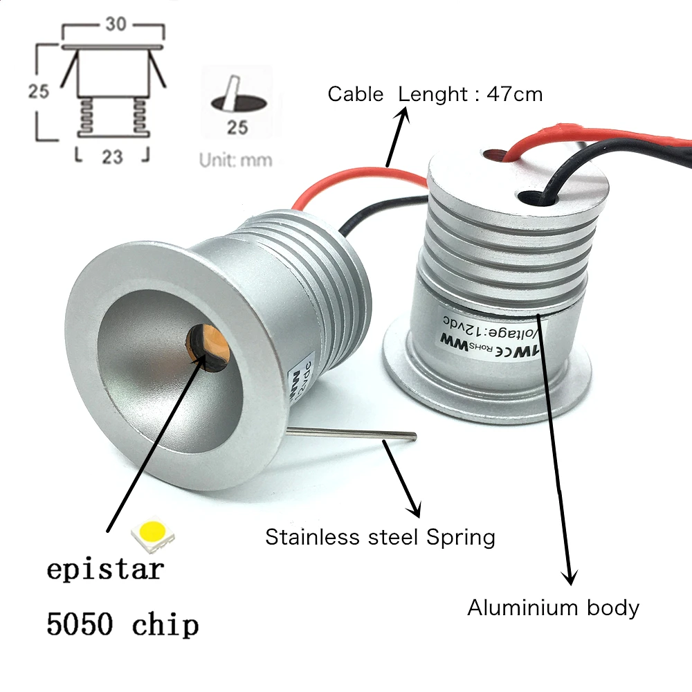 Mini Focos Led empotrados de 1W y 12V, foco empotrable de 25mm para techo, luz IP65 para interiores, pasillo, escalera, Gazebo, iluminación de cocina