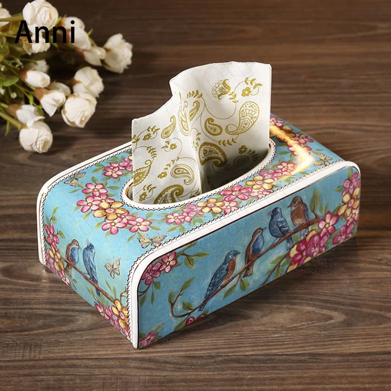 

European Pastoral Ceramic Tissue Boxes Creative Painting Cuckoo Bird Decorative Napkin Holder Bedroom Paper Towel Storage Box