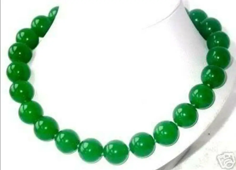 

Charming 18" Imperial Natural Green Jade 16mm Round Beads Necklace