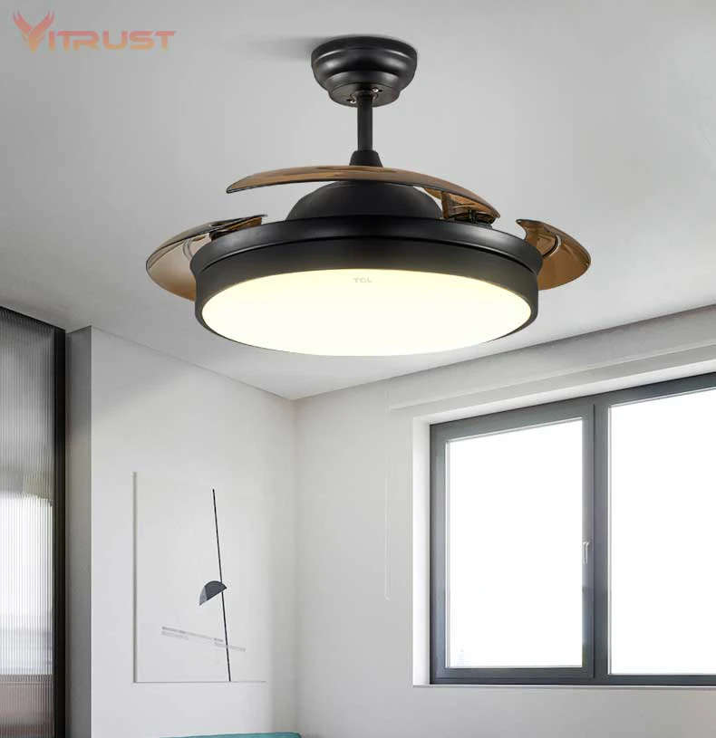 Invisible Ceiling Fans with Lights and Remote Control 3 Light Colors Changing Retractable Blades Crystal Chandelier Ceiling Fan