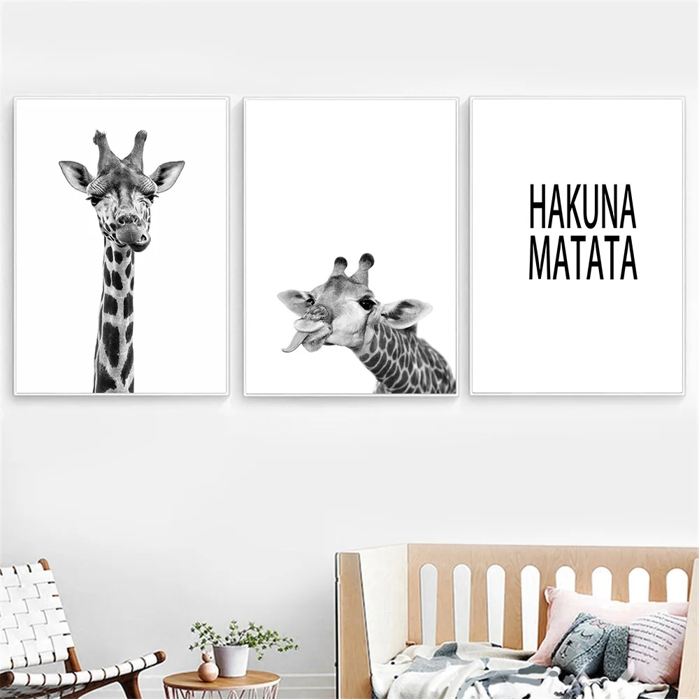 Black And White Giraffe Canvas Painting Posters and Prints Nursery Wall Art Hakuna Matata Nordic Pictures Baby Kids Room Decor