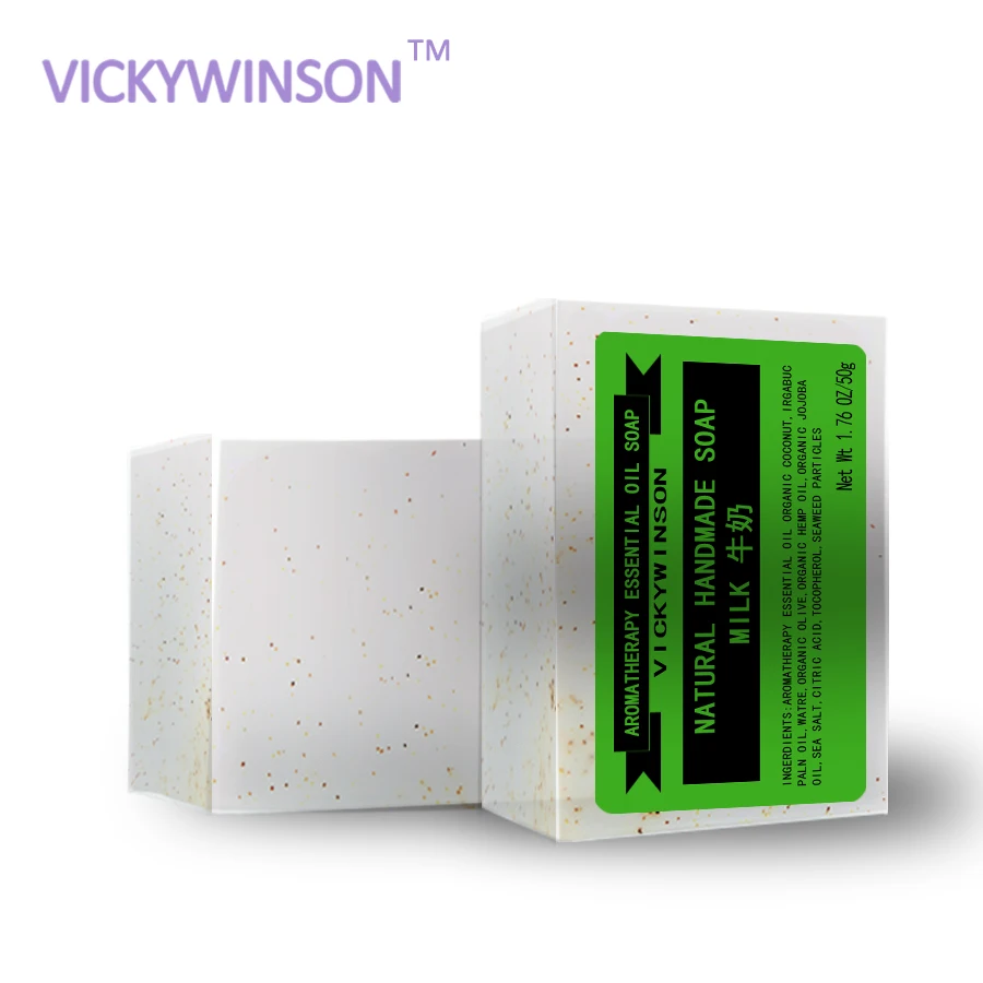 VICKYWINSON Milk aromatherapy essential oil scrub soap 50g Cold Press Soap Bars, Scrub Soap Bars for Men and Women Cold soap