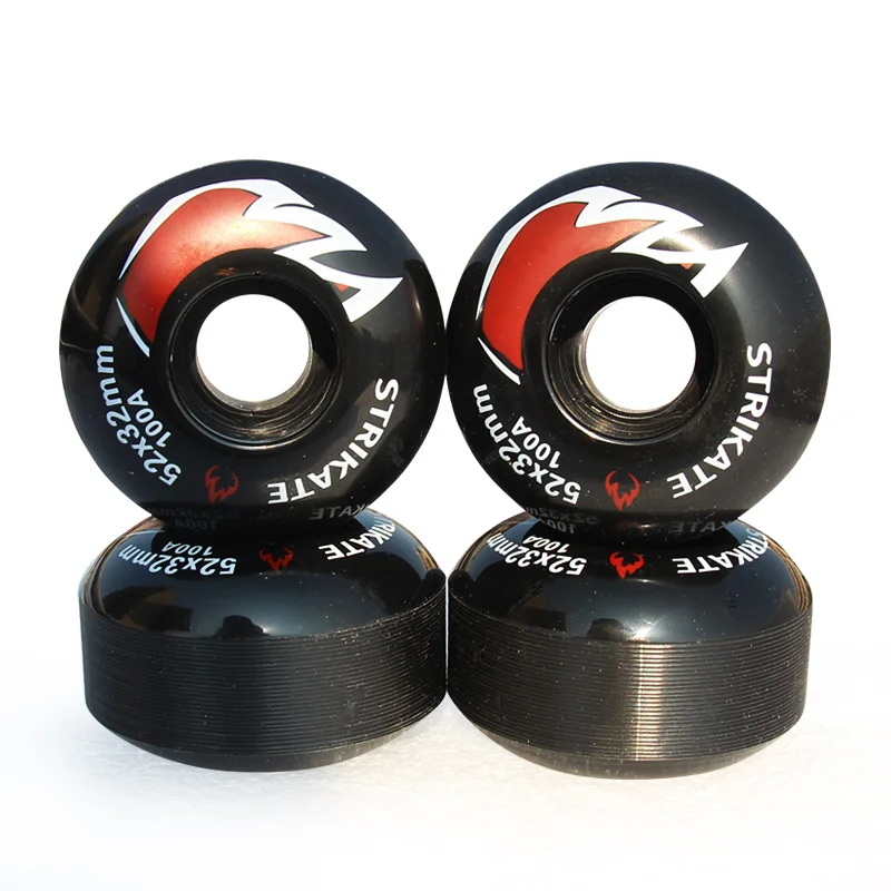 STRIKATE 4Pcs Skateboard Wheels PU Skateboard Parts And Free 8Pcs Bearings Black 52mm*30mm Wheels 100A High-Density