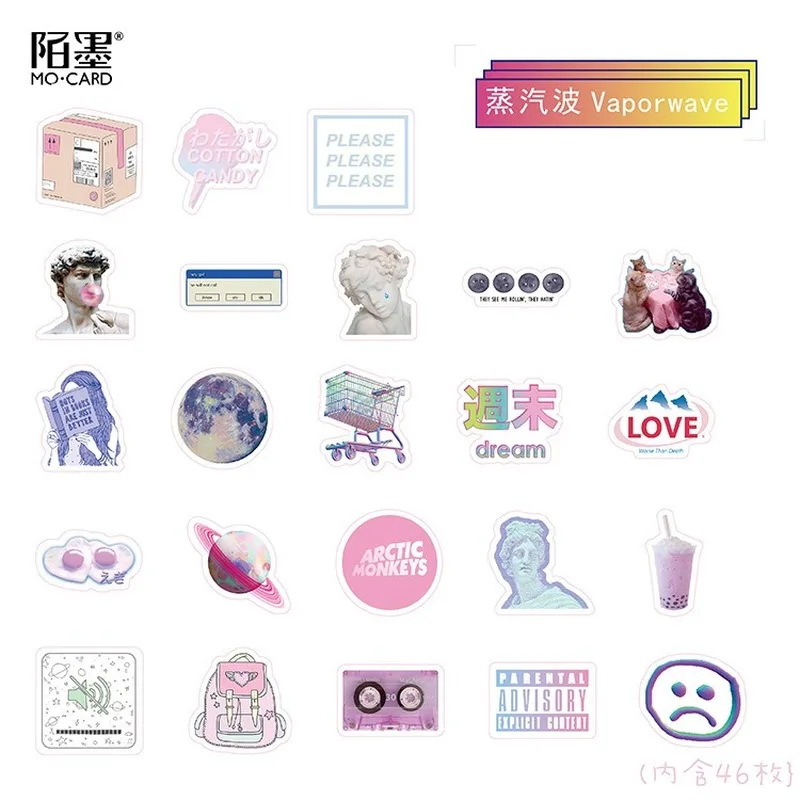 46 Pcs/box Cute Vaporwave Label Kawaii Diary Handmade Adhesive Paper Flake Japan Sticker Scrapbooking Stationery Stationery