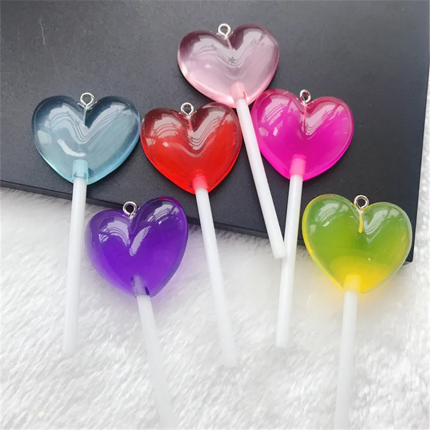 8Pcs  71*25mm  Multicolor Lollipop Charms Flatback Glitter Resin Candy Cabochons for Pendant  Necklace Earrings Diy Making