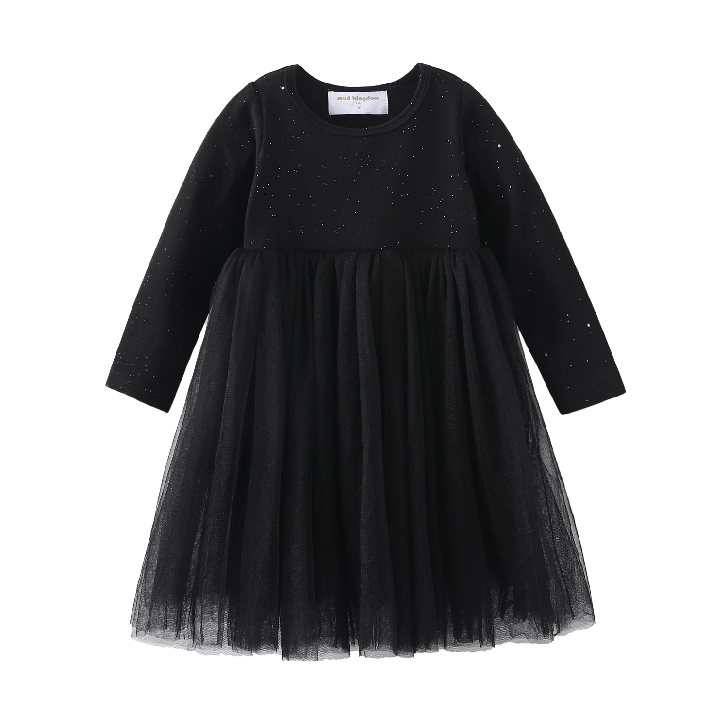 Mudkingdom Sparkle Girl Tutu abiti manica lunga pianura per ragazze vestiti Solid Party Princess Dress abbigliamento per bambini primavera autunno