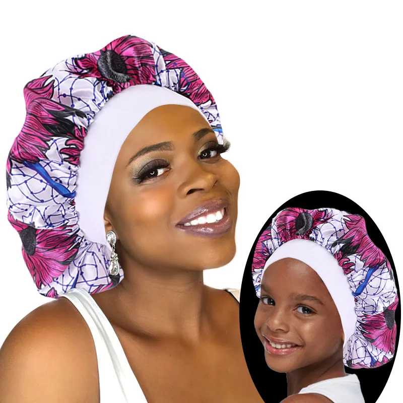 2 pcs/ set Satin Bonnet Sleep Cap Mommy and Me Girl's African Print Child Turban Hair Cover Baby Hat Hair Accessories