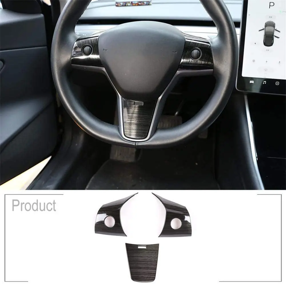 For Tesla Model 3 Model Y 2017-2019 Black Steering Wheel Button Stikcers Cover Trim Interior Accessories ABS Black